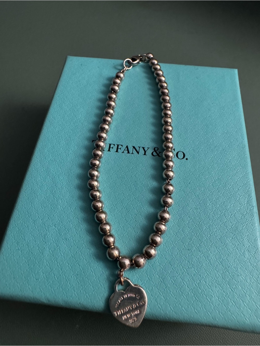 Tiffany & Co. Sterling Silver Bead Necklace with Heart Tag - Silver - Picture 4 of 5